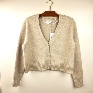 NWT Women's Cropped Long Sleeve Cardigan Beige Acrylic/Wool Blend Medium